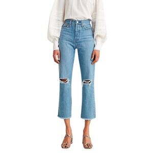 Levi's Wedgie Straight Jeans27 Light Wash Distressed Ripped Denim Comfort Casual